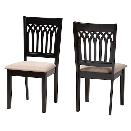 Baxton Studio Genesis Modern Beige Fabric and Dark Brown Finished Wood 2-Piece Dining Chair Set 230-2PC-13189-ZORO